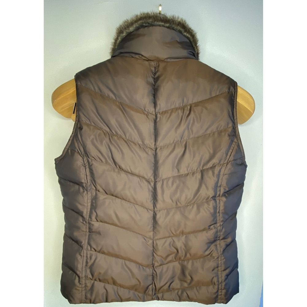 Eddie‎ Bauer Womens Brown Down Vest Faux Fur Collar Premium Goose Down Size S - Picture 2 of 14
